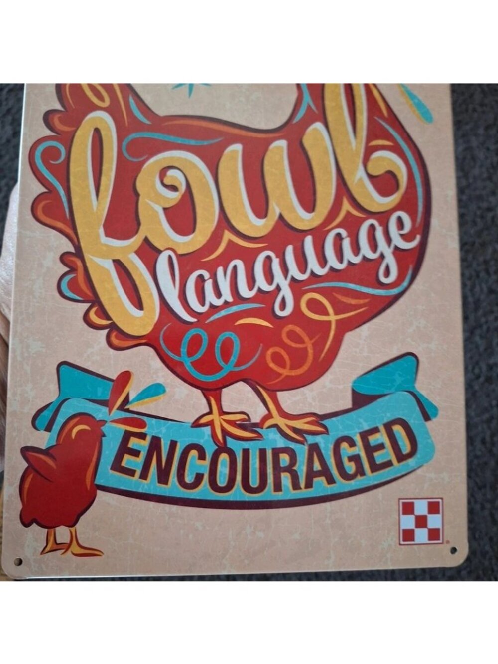 Fowl Language Encouraged Retro Metal Sign Chicken Decor - Picture 5 of 5